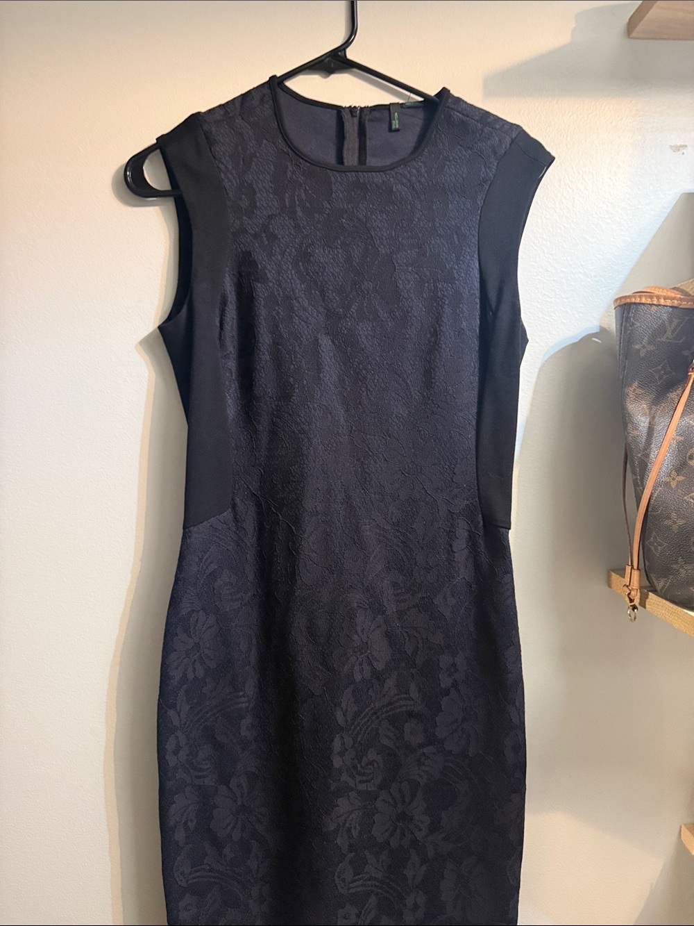 United Colors Of Benetton Navy Floral Jacquard Midi Sheath Dress